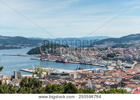 Vigo, Spain - May 20, 2017: Aerial View Of The Important Commercial And Fishing Port Of Vigo In Gali