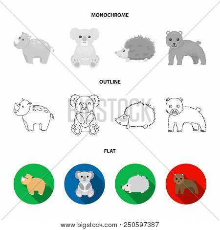 Rhino, Koala, Panther, Hedgehog.animal Set Collection Icons In Flat, Outline, Monochrome Style Vecto