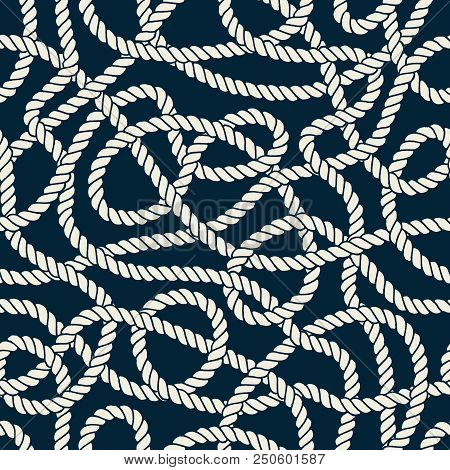 Seamless Nautical Rope Pattern. Endless Navy Illustration With Light Cords Ornament. Marine Entangle
