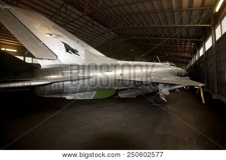 Kotka, Finland - August 3, 2017: Interior View Of The Aviation Museum In Kotka. The Exhibition Prese