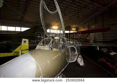 Kotka, Finland - August 3, 2017: Interior View Of The Aviation Museum In Kotka. The Exhibition Prese