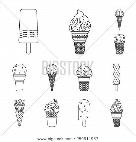 Different Ice Cream Outline Icons In Set Collection For Design. Dessert And Sweetness Vector Symbol 