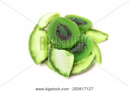 Dried Kiwi Slices And Papaya Isolated On White Background