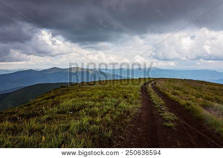Dirt Road On Ukrainian Mountains. Carpathian Mountains In Ukraine