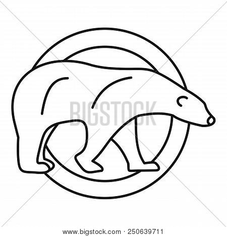 Polar Bear On Circle Logo. Outline Illustration Of Polar Bear On Circle Vector Logo For Web Design I
