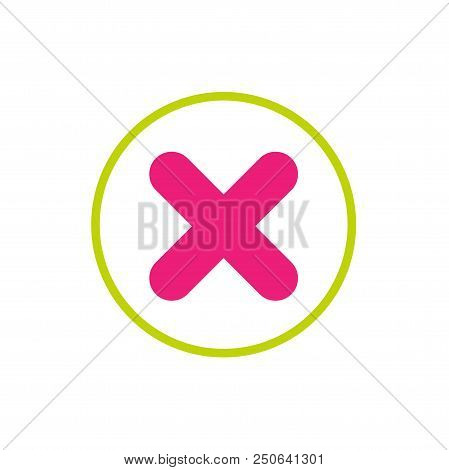 Red Delete Button In White Circle With Red Outline. Warning Error Icon. Flat Vector Icon Isolated On