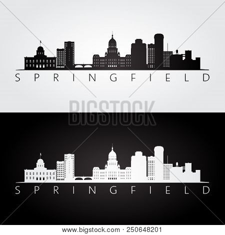 Springfield, Usa Skyline And Landmarks Silhouette, Black And White Design, Vector Illustration.
