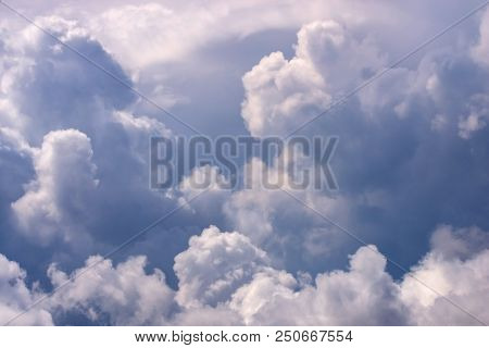 Blue Sky And Big White Clouds Background.