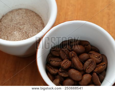 Coffee Is Soluble And In Beans In A Cup. Coffee In A Cup Without Water. Just Add Water.