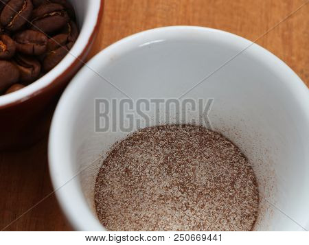 Coffee Is Soluble And In Beans In A Cup. Coffee In A Cup Without Water. Just Add Water.