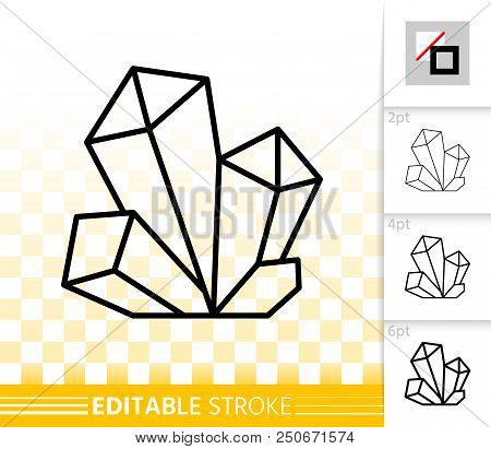 Beryl Crystal Thin Line Icon. Outline Web Sign Of Gemstone. Mineral Linear Pictogram With Different 