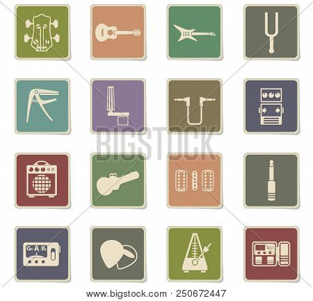 Guitar And Accessories Web Icons - Paper Stickers For User Interface Design