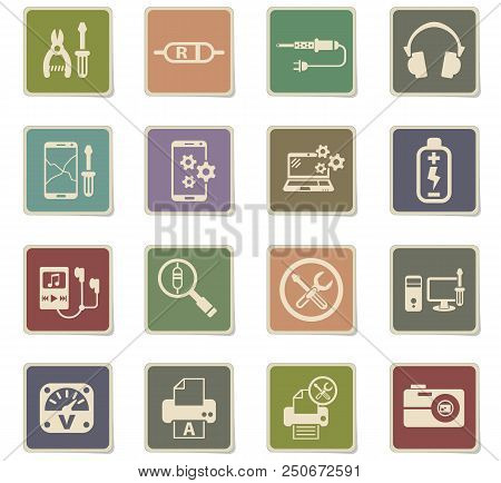 Electronics Repair Web Icons - Paper Stickers For User Interface Design