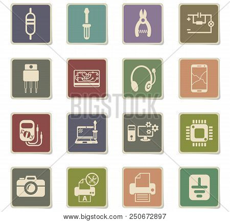 Electronics Repair Web Icons - Paper Stickers For User Interface Design