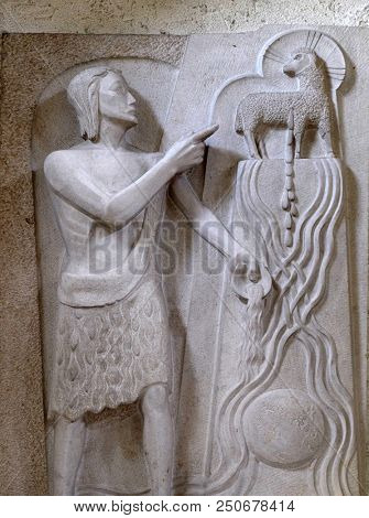 MUNSTERSCHWARZACH, GERMANY - JULY 09: Saint John the Baptist, altar in Munsterschwarzach Abbey, Benedictine monastery, Germany on July 09, 2017.