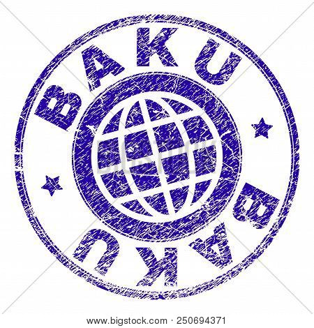 Baku Stamp Print With Grunge Texture. Blue Vector Rubber Seal Imprint Of Baku Label With Grunge Text