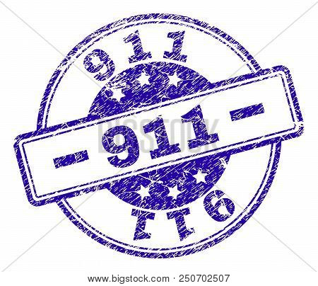 911 Stamp Seal Imprint With Grunge Texture. Designed With Rounded Rectangles And Circles. Blue Vecto