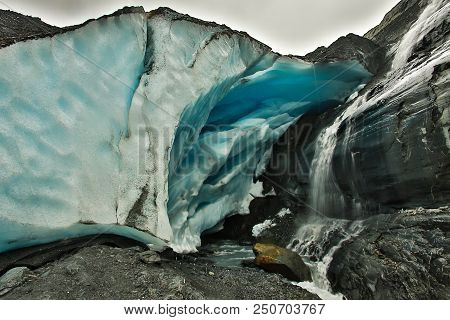 Worthington Glacier On The Road To Valdez, Alaska, Most Accessible Alaskan Glacier, Ice And Water
