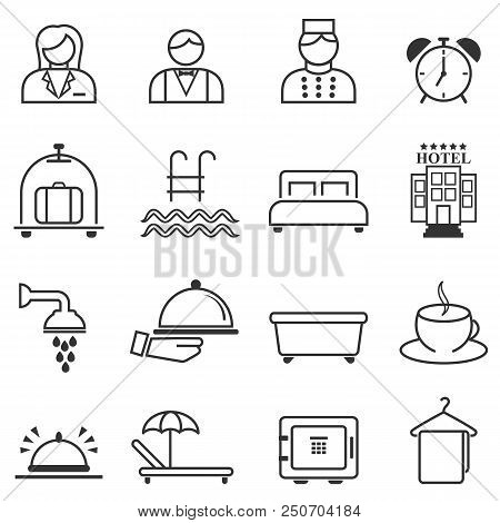 Hotel, Hospitality And Resort Line Web Icon Set