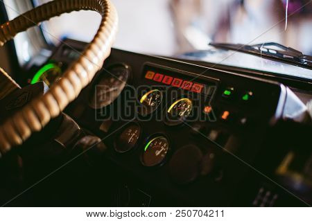 Russia, Novosibirsk - November 23, 2017: Truck Gaz 3309. Cabin Interior Truck