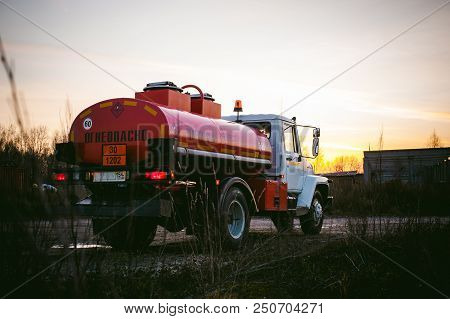 Russia, Novosibirsk - November 23, 2017: Truck Gaz 3309. Gasoline Tanker