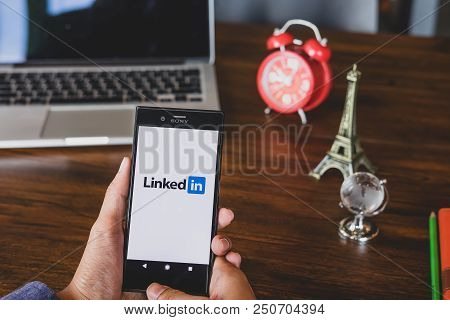 Chiang Mai, Thailand - July 07, 2018: Sony Mobile Phone With Linkedin Application On The Screen. Lin