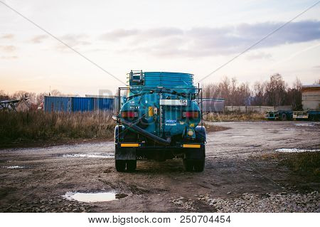 Russia, Novosibirsk - November 23, 2017: Light Truck Toyota Dune. Special Equipment, Barrel For Fuel