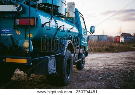 Russia, Novosibirsk - November 23, 2017: Light Truck Toyota Dune. Special Equipment, Barrel For Fuel