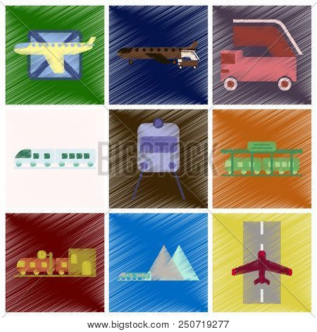 Set Of Flat Icons In Shading Style Logistics