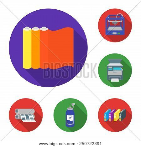 Typographical Products Flat Icons In Set Collection For Design. Printing And Equipment Vector Symbol