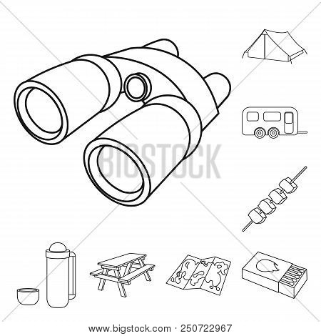 Rest In The Camping Outline Icons In Set Collection For Design. Camping And Equipment Vector Symbol 