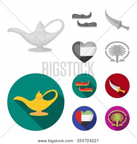 Eastern Shoes, Dagger, The Heart Of The Emirates, Palm Jumeirah.arab Emirates Set Collection Icons I