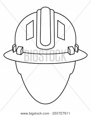 Line Art Black And White Construction Worker Avatar. Human Head In Protective Helmet. Work Safety Th