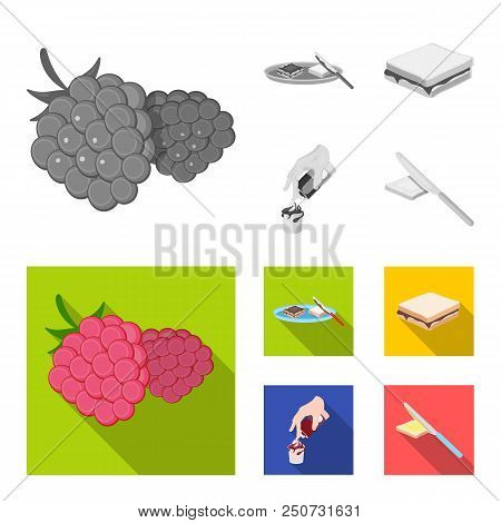 Dessert With Cream, A Sandwich And Other Food. Food Set Collection Icons In Monochrome, Flat Style V