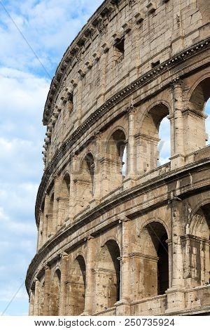 Architectural Detail At The Colosseum, Amphitheatrum Novum, Amphitheatrum Flavium, Rome, Italy, Euro