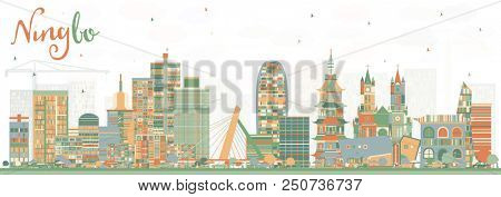 Ningbo China City Skyline with Color Buildings. Business Travel and Tourism Concept with Historic Architecture. Ningbo Cityscape with Landmarks.