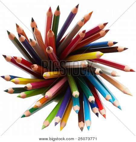 สีไม้ แยกต่างหากบนพื้นหลังสีขาว รูปวาดเส้นรวมกัน