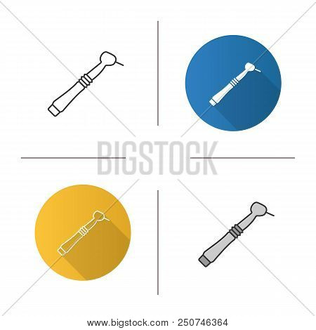 Dental Drill Icon. Dental Handpiece. Flat Design, Linear And Color Styles. Isolated Vector Illustrat