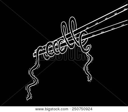 Black And White Doodle Noodle At Stick. Hand Drawing