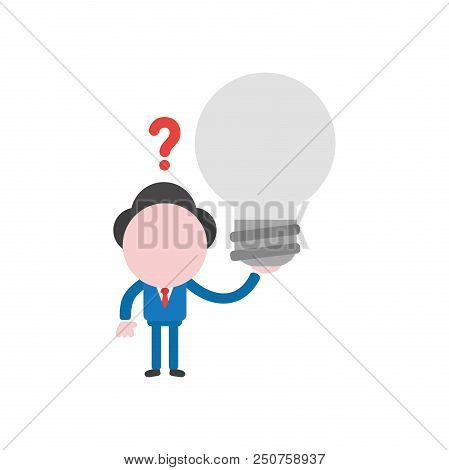 Vector Cartoon Illustration Concept Of Confused Faceless Businessman Mascot Character Holding Grey L