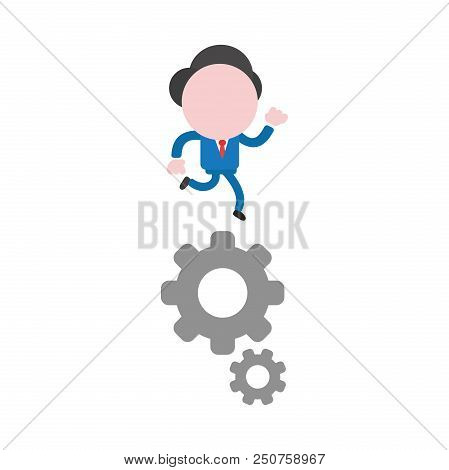 Vector Illustration Concept Of Faceless Businessman Character Running On Gears