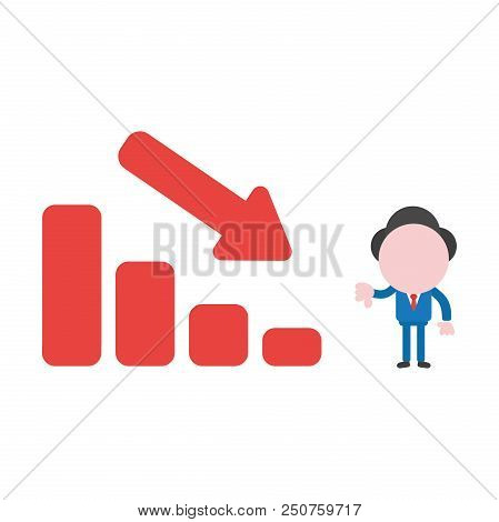 Vector Illustration Concept Of Faceless Businessman Character Showing Thumbs Down With Sales Bar Cha