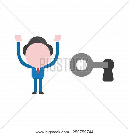 Vector Cartoon Illustration Concept Of Faceless Businessman Mascot Character Unlock With Key Symbol 