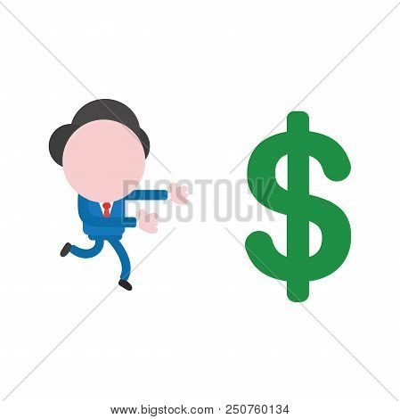 Vector Illustration Concept Of Faceless Businessman Character Running To Dollar Money