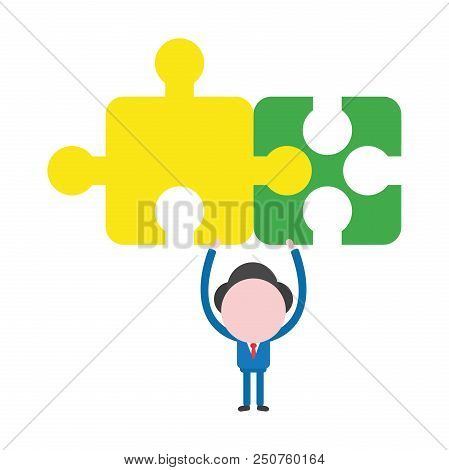 Vector Cartoon Illustration Concept Of Faceless Businessman Mascot Character Holding Up Yellow And G