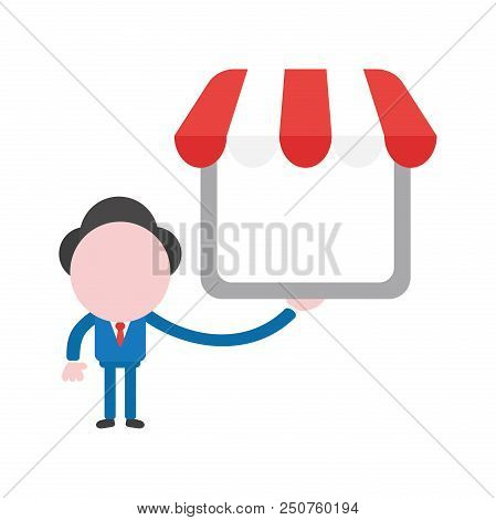Vector Cartoon Illustration Concept Of Faceless Businessman Mascot Character Holding Shop Symbol Ico