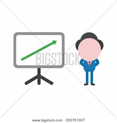 Vector Cartoon Illustration Concept Of Faceless Businessman Mascot Character With Presentation Chart