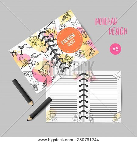Summer Hand Drawn Organizer. Beach Doodle Elements. Vacation And Trevel Printables Vector Illustrati