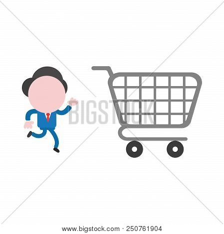 Vector Cartoon Illustration Concept Of Faceless Businessman Mascot Character Running Behind Grey Sho