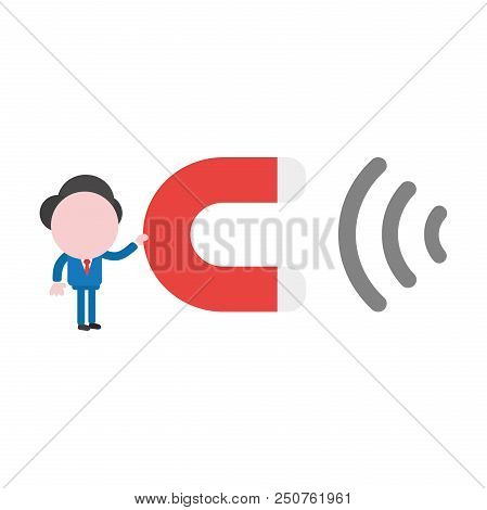 Vector Cartoon Illustration Concept Of Faceless Businessman Mascot Character Holding Magnet Attracti